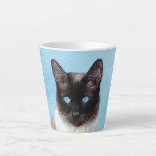 Taza De Café Latte Pintura de gatos siamesa - Arte de gatos original 