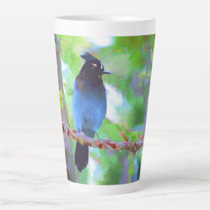 Taza De Café Latte Pintura de Jay de Steller - Arte de pájaro origina