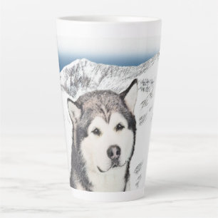 Taza De Café Latte Pintura de Malamute de Alaska - Arte de Perro Orig
