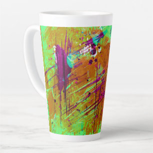 Taza De Café Latte Pintura de mancha de abstrato verde neón colorida