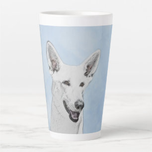 Taza De Café Latte Pintura de pastor blanco - Arte de perro original 