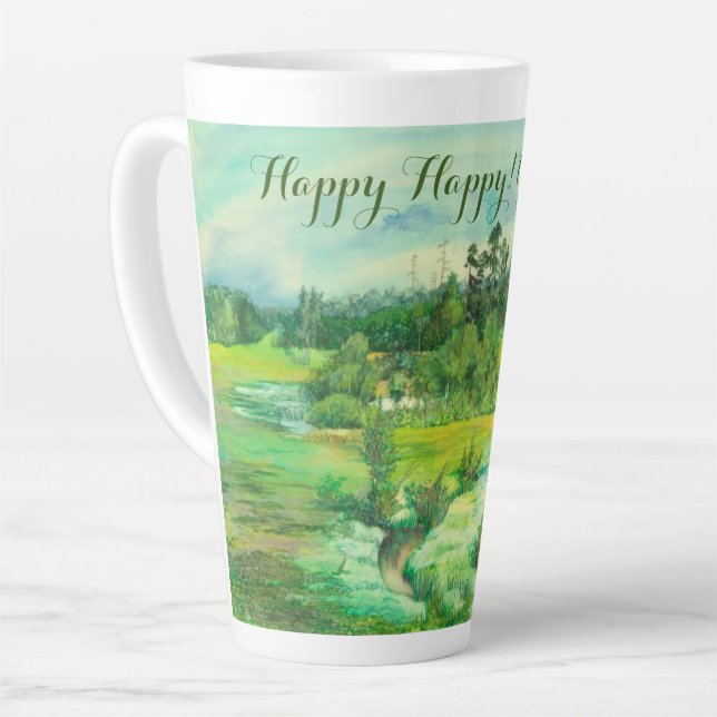 Taza De Café Latte pintura de valle verde Watercolor (Ángulo izquierdo)