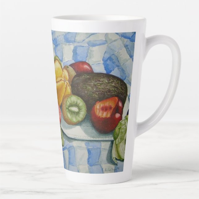 Taza De Café Latte pintura de vida de frutos exóticos (Derecha)