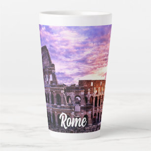 Taza De Café Latte Pintura del Coliseo en Roma al atardecer