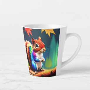 Taza De Café Latte Pintura digital de ardilla colorida