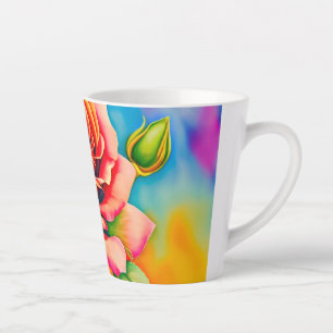 Taza De Café Latte Pintura digital de flor de rosa colorida