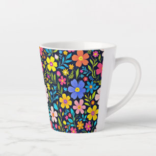 Taza De Café Latte Pintura digital floral patrón de flores