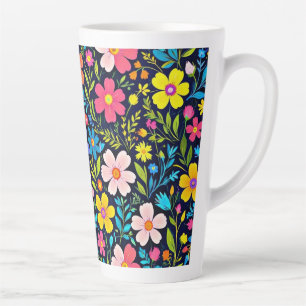 Taza De Café Latte Pintura digital floral patrón de flores