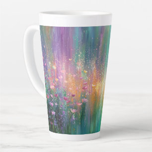 Taza De Café Latte Pintura floral abstracta con colores vibrantes