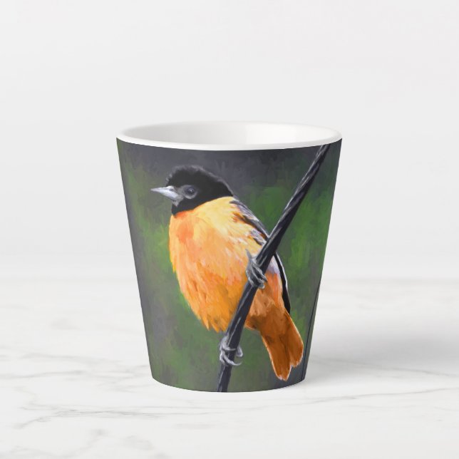 Taza De Café Latte Pintura Oriole - Arte original de aves (Anverso)