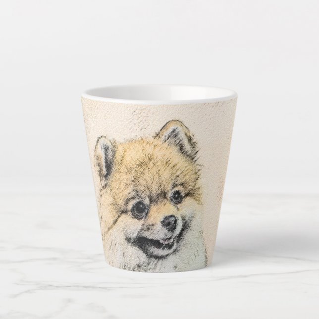 Taza De Café Latte Pintura Pomerania (Naranja) - Arte Perro Original (Anverso)