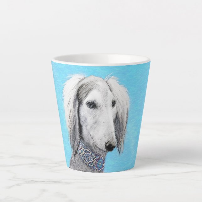 Taza De Café Latte Pintura Saluki (plateada) - Arte Perro Original. (Anverso)