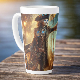 Taza De Café Latte Pirata espacial Steampunk Vintage en el Océano Vic