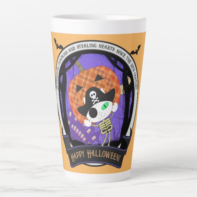 Taza De Café Latte Pirata skeleton cat (Anverso)
