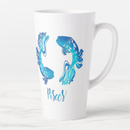 Taza De Café Latte Pisces zodiac sign bright light blue glitter fish