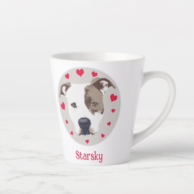 Taza De Café Latte Pitbull Cute Red Hearts Mascota Ilustracion de Amo (Derecha)