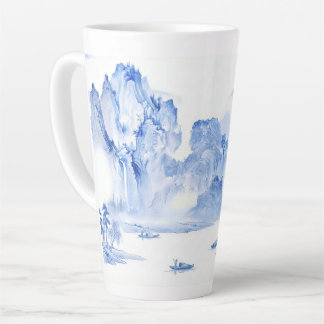 Taza De Café Latte PixDezine Blue Chinoiserie Valle Paisaje Viviente