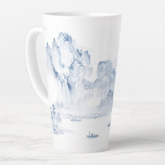 Taza De Café Latte PixDezine Blue Chinoiserie Valle Paisaje Vivo