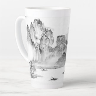 Taza De Café Latte PixDezine Chinoiserie Negro Valle Paisaje Vida