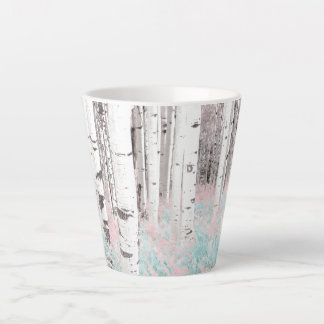 Taza De Café Latte PixDezines Bosque de abedules de invierno helechos