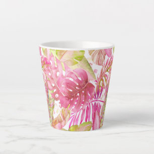 Taza De Café Latte PixDezines Selva Hawaiana Follaje Rosa Verde