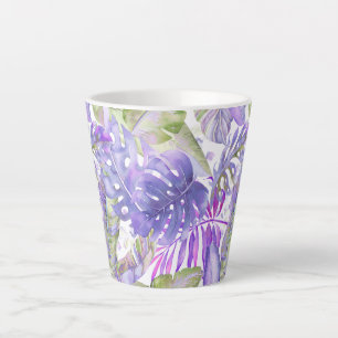 Taza De Café Latte PixDezines selva hawaiana follaje verde púrpura