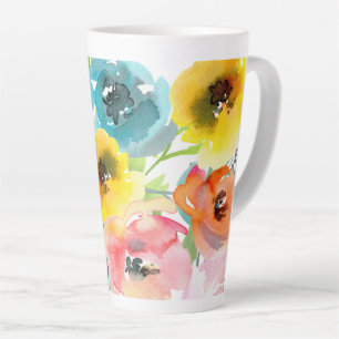 Taza De Café Latte PixDezines Watercolor Peonies de verano