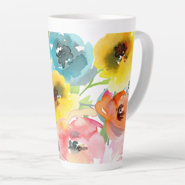 Taza De Café Latte PixDezines Watercolor Peonies de verano (Ángulo derecho)