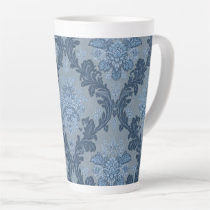 Taza De Café Latte Pizarra Azul Fumado Polvo Suave Azul Damask Elegan