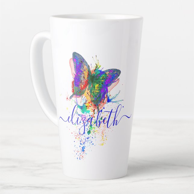Taza De Café Latte Placa de mariposa personalizada (Ángulo izquierdo)