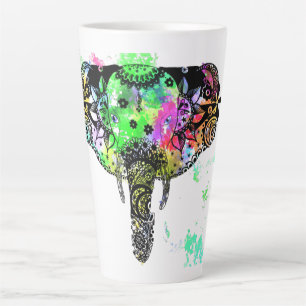 Taza De Café Latte Placa moderna de pintura con elefante mandala arco