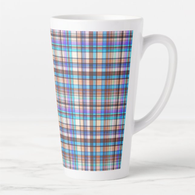 Taza De Café Latte Plaid Fabric Checkered Print Pattern-57688 (Derecha)