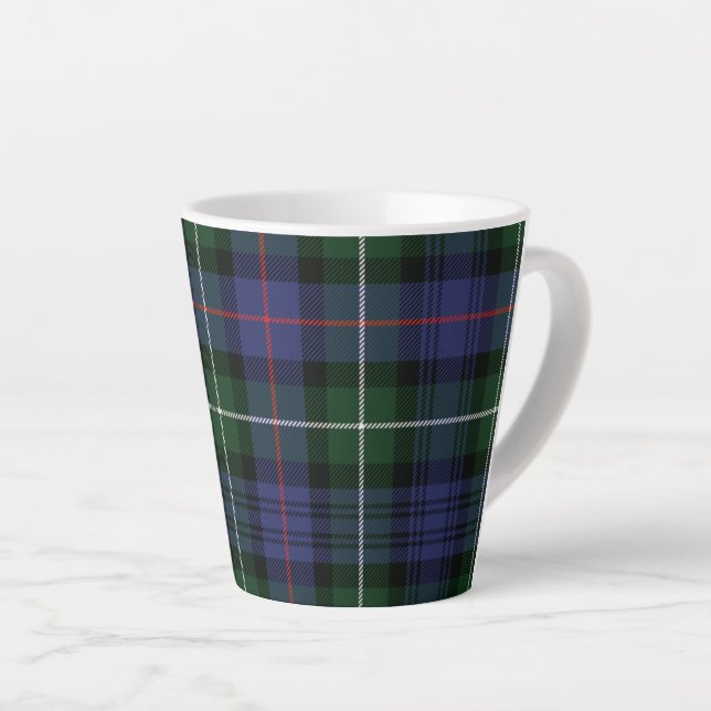 Taza De Café Latte Plaid Rustic MacKenzie Green Black Tartán (Ángulo derecho)