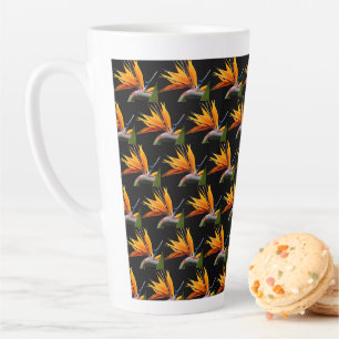 Taza De Café Latte Planta Ave del Paraíso Naranja Patrón sobre Negro