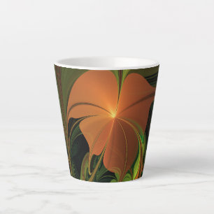 Taza De Café Latte Planta de fantasía Resumen Fractal Verde Rust Brow