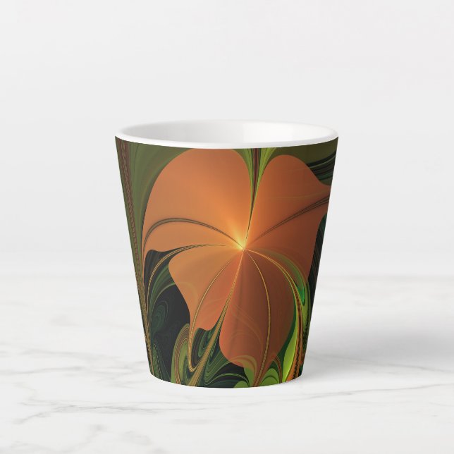 Taza De Café Latte Planta de fantasía Resumen Fractal Verde Rust Brow (Anverso)