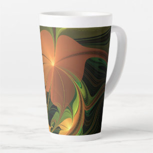 Taza De Café Latte Planta de fantasía Resumen Fractal Verde Rust Brow