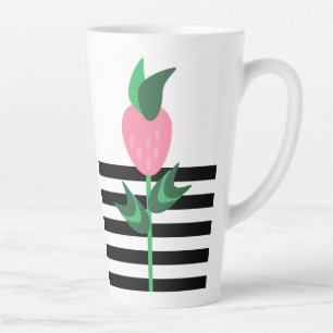 Taza De Café Latte Planta de Fresa Rayas Negras