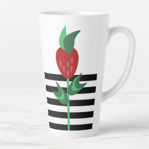 Taza De Café Latte Planta de Fresa Rayas Negras