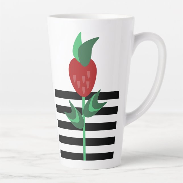 Taza De Café Latte Planta de Fresa Rayas Negras (Derecha)