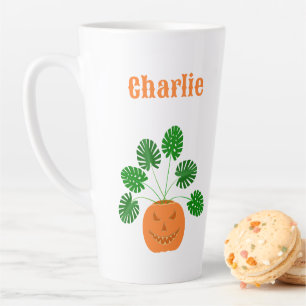 Taza De Café Latte Planta Monstera de Halloween con nombre personaliz