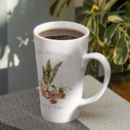 Taza De Café Latte Plantas, Libros & Café | Ilustración en Acuarela