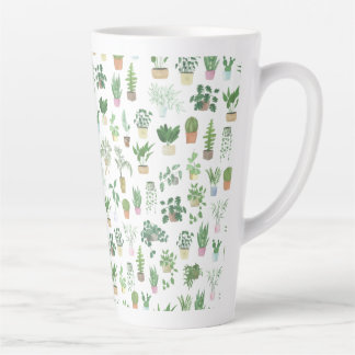 Taza De Café Latte Plantas plantadas y patrones de macetas