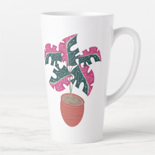 Taza De Café Latte Plantas Tropicales Rosa Monstera Variadas Arte