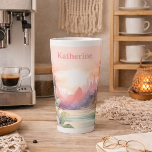 Taza De Café Latte Playa Tropical Rosa