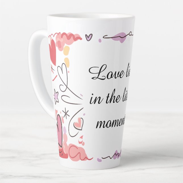 Taza De Café Latte Playful Love Doodle Illustration (Ángulo izquierdo)