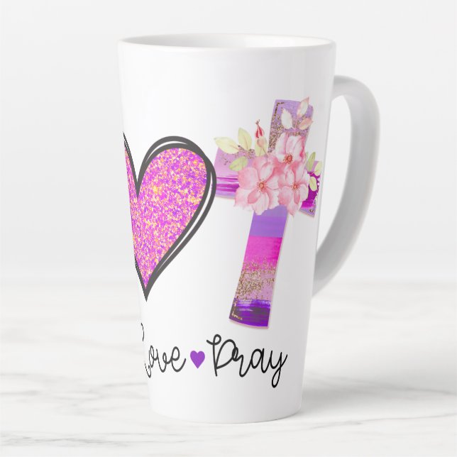 Taza De Café Latte Plegar amor por la paz (Ángulo derecho)