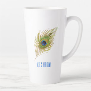 Taza De Café Latte Pluma de pavo real hermosa