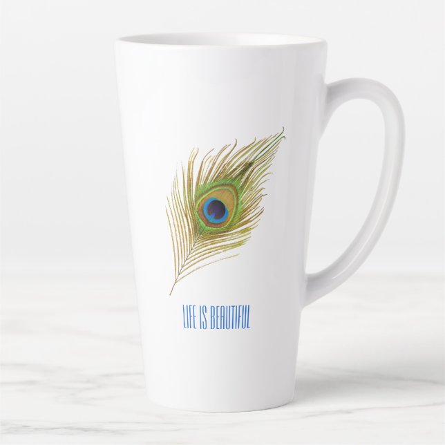 Taza De Café Latte Pluma de pavo real hermosa (Derecha)