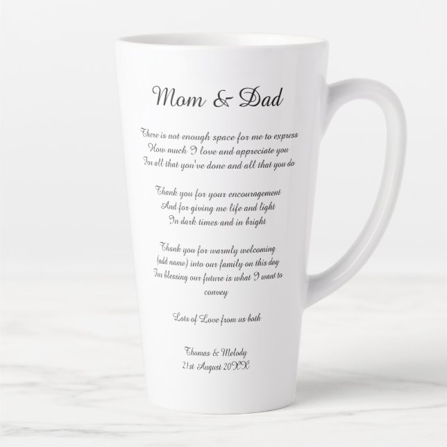Taza De Café Latte Poema Padres Novia Groom Boda Gracias Regalo (Derecha)
